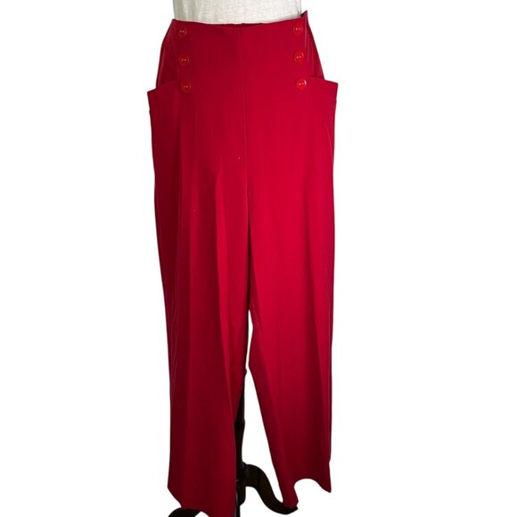NEW 77 Park Red Sailor Pull On Pants Women’s Size 16 Trousers Wide Leg NWT - Picture 3 of 13